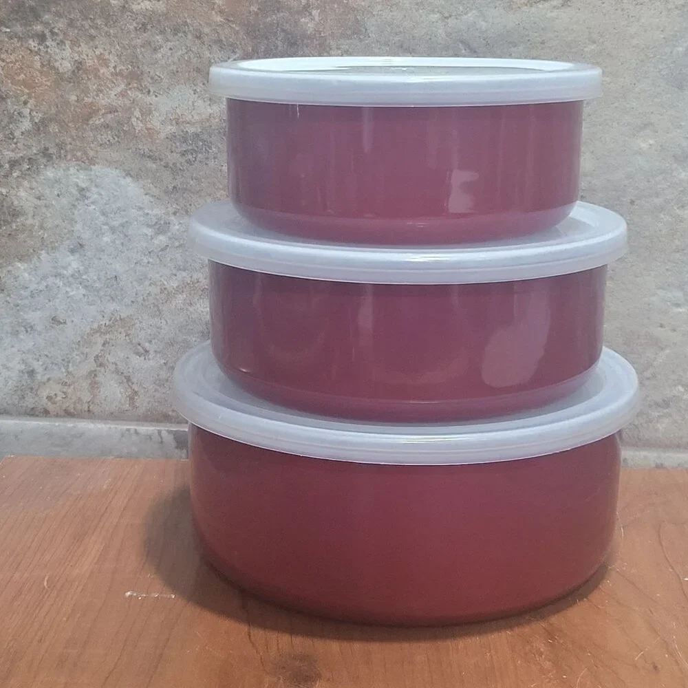 Stainless Steel Food Container Storage Red Mixing Bowl Set Nested 3 Serve Bowl S